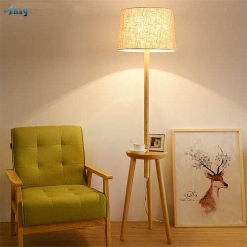 Modern Nordic Wood Standing Floor Lamps Living Room Bedroom Sofa Coffee Table LED Floor Lights Decoration Rack Vertical Fixtures