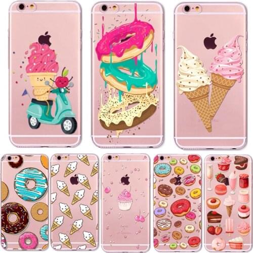 Transparent Soft Phone Case For iphone 6s 6 7 8 Plus Case Cake Donut Ice Cream Pattern Silicone Cover Capa For iphone 5s 5 se