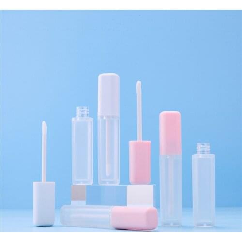 Empty Frosted Lip Gloss Wand Tubes Square Pink White Cosmetic Lip Makeup Container Translucent Lipgloss Lip Balm Packing Bottle