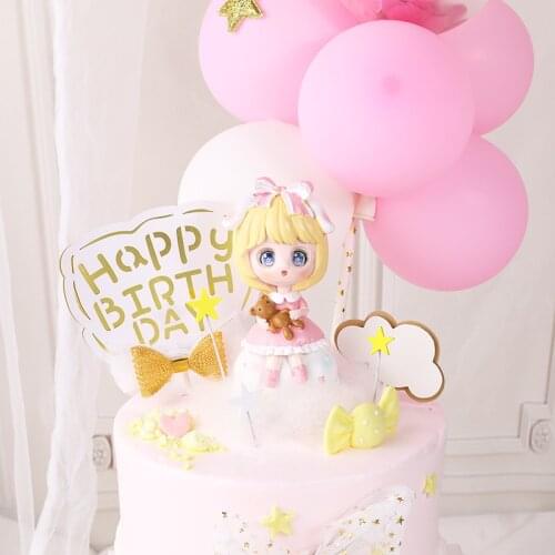 Pink Balloon Cake Toppers Happy Birthday Candy Star Cake Flags Decor Kids Birthday Party Cupcake Topper Wedding Party
