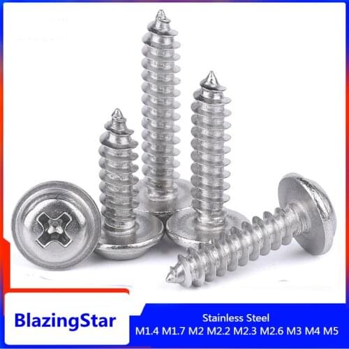 304 Stainless Steel Cross Round Head Self Tapping Screw With Pad M1.4 M1.7 M2 M3 M4 M5 Pan Head Tapping Screws With Washer