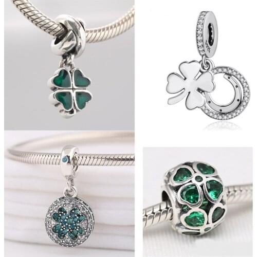 S925 Pendant Bead fit Lady Bracelet Bangle Lucky Petals Clover Dangle Hanging Charms Girl Gift DIY Jewelry