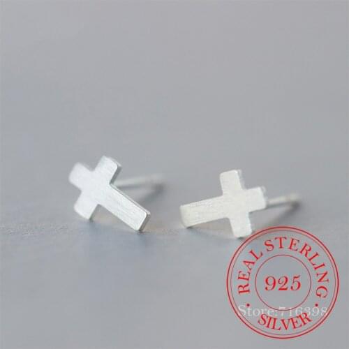 100% 925 Sterling Silver Cross Stud Earrings for Women Christmas Gift Jewelry pendientes boucle d oreille A062