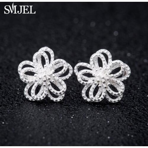 SMJEL New Arrival Geometric Knot Camellia Flower Earring for Women Small five Flower Stud Jewelry Valentines Day Gifts SYED190