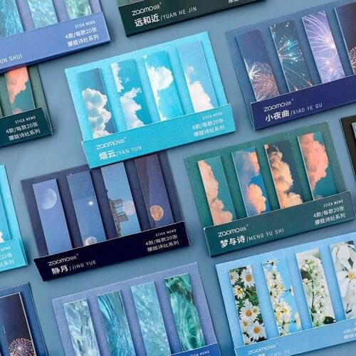 80 Pcs Blue Sky Baiyun Sticky Notes Stickers Tearable Message Memo Pad Note Ins Style Bookmark Posted Paper Writing Pads