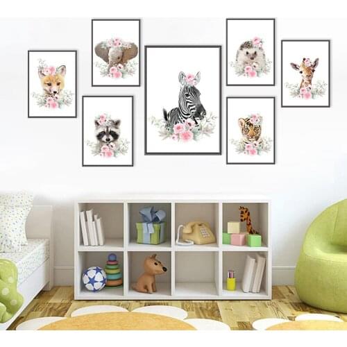 Tiger Lion Mini Pig Elephant Canvas Painting Animals Poster Nursery Wall Art Picture Kids' Room Kindergarten Home Decoration