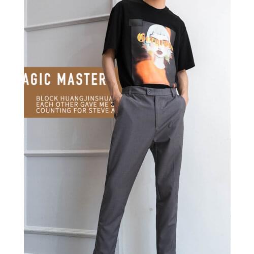 Japanese and Korean fashion mens cropped pants with zipper at the hem and slim personality casual pants