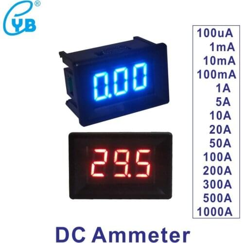 YB21C Ampere Meter DC 0-100uA 1mA 10mA 100mA LED Digital Current Meter DC 0-1A 5A 10A 50A 100A 200A 500A 1000A Amp Panel Tester
