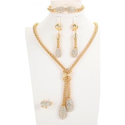 Nigeria Dubai Gold color jewelry sets African bridal wedding gifts party for women Bracelet Necklace earrings ring set