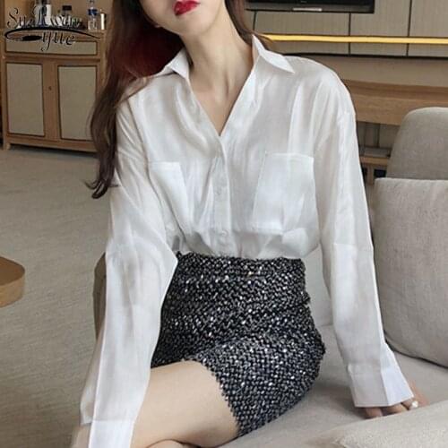 New Arrivals Long Sleeve White Blouse Femme V-Neck Sexy Loose Cardigan Shirts Tops Women Office Lady Blouses Women Casual 12047