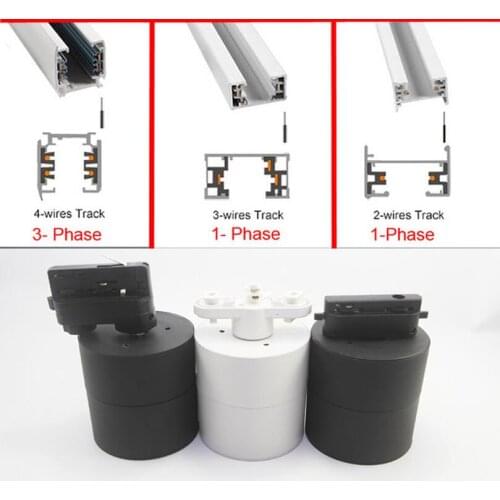 10pcs 15W 20W 4 Wires 3 phase Black White Body LED Track Lamps COB LED Rail Spot Light AC85-265V LED Track Lights Free Shipping