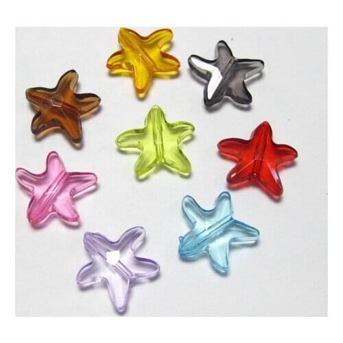 100 Mixed Colour Transparent Acrylic Sea Star Starfish Beads Charms 16mm