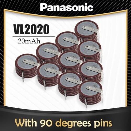 100PCS Original Panasonic VL2020 2020 3V Rechargeable Lithium Battery With Legs 90 degrees For Car Key Remote Timer Button cell