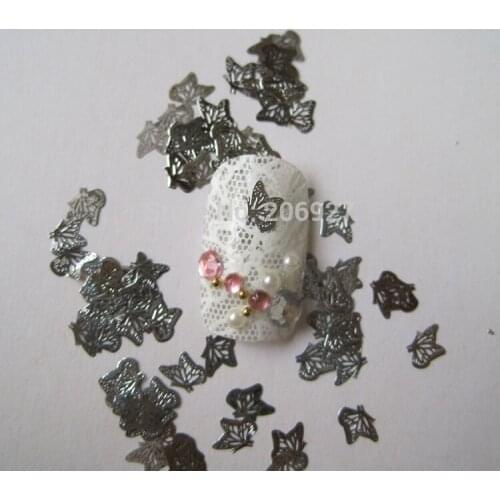 MS5-1 100pcs Silver Cute Butterfly Nail Art Metal Sticker Nail Art Decoration Non-adhesive Sticker
