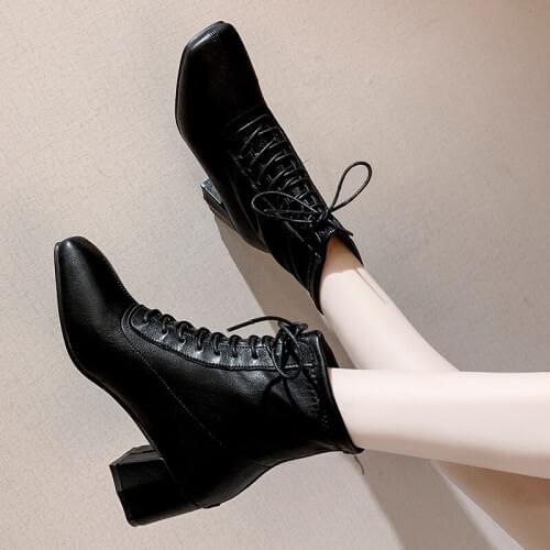 2020 Lace Up Platform Boots Women Women solid color Boots Street Style Shoes Fashion Casual Black Ankle Boots For Women U11-84