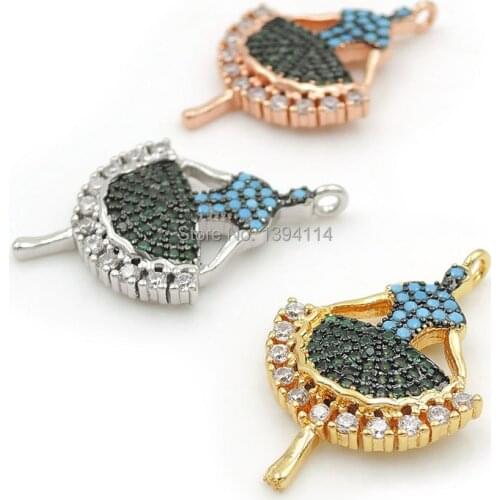 25*15*3mm Micro Pave Green&Kallaite&Clear CZ Ballet Charms Fit For Making DIY Bracelets Or Necklaces Jewelry