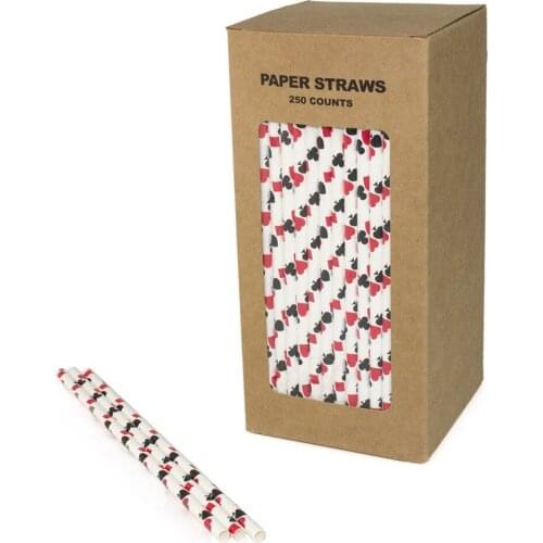 250 pcs/box Playing Card Casino Paper Straws Bulk-Red and Black Poker Party Drinking Restaurant Juice Coffee Soda Shakes Craft