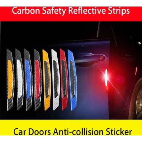 4pcs/set Universal Carbon Fiber Car Door Stickers Warning Mark Reflective Tape Safety Reflective Strips Anti-collision sticker
