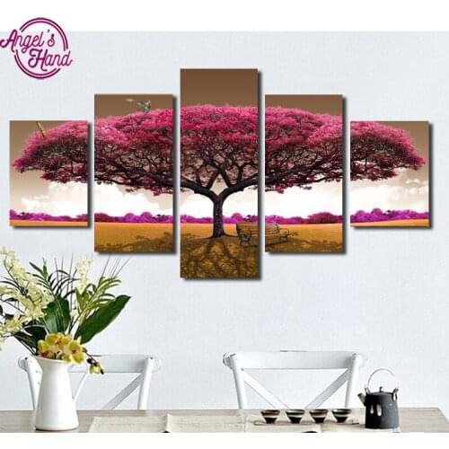 5pcs/set 5d Diamond Embroidery red tree 3d Diamond Painting Cross Stitch Mosaic Pattern Square Rhinestone Decor triptych