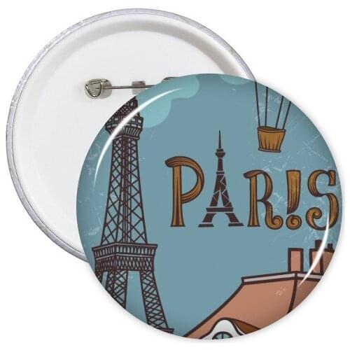 5pcs Paris Fire Ballon France Landmark National Flag Architecture Custom Landscape Illustration Pattern Round Pin Badge Button