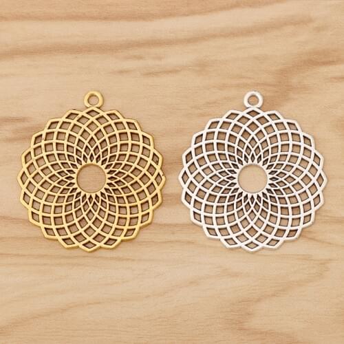 6 Pieces Tibetan Silver/Gold Tone Large Hollow Open Filigree Flower Charms Pendants for DIY Jewellery Making Accessories