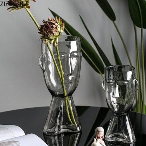Abstract Human Face Glass Vases Desk Decor Ornaments Flower Arrangement Transparent Flower Vase Floral Home Decoration Modern