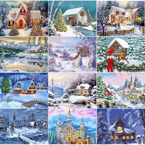 5D Diamond Painting Winter Houses Landscape Full Square/Round Drill Cross Stitch Diamond Embroidery Snow Scene Home Decoration