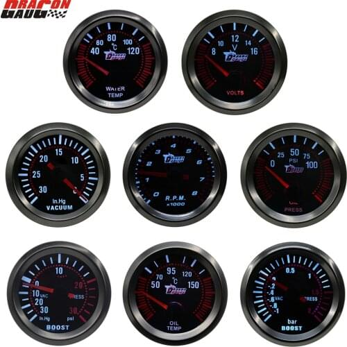Dragong 52mm Auto Car Boost Trubin Vacuum Water Temp Oil Temperature Oil Pressure Volt Gauge Tachometer RPM Meter