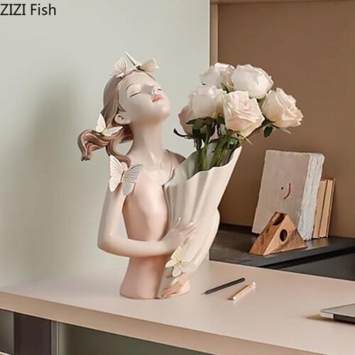 Butterfly Girl Bouquet Decorative Flower Arrangement Figures Statue Vase Modern Decor Flowers Vases Cartoon Character Plant Pots