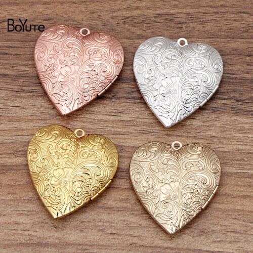 BoYuTe (4 Pieces/Lot) 40*41*9MM Metal Brass Heart Locket Pendant Diy Hand Made Open Photo Locket Jewelry Accessories