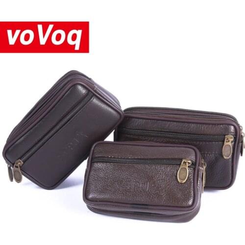 Mens Waterproof Mobile Phone Waist Bag Casual Brown Multifunctional Coin Key Bag Double Layer Zipper Bag Belt Waist Packs