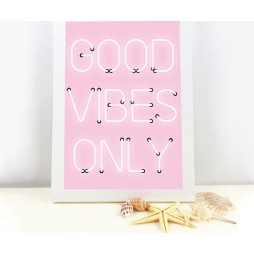 Good Vibes Only Quote Print Neon Lights Sign Inspirational Poster Pink Positive Quotes Wall Art Canvas Painting Home Room Decor