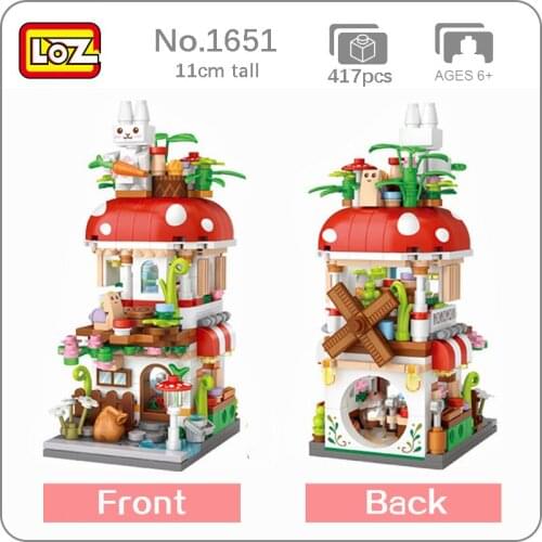 LOZ 1651 City Street Rabbit Mushroom Store Shop Architecture 3D Model DIY Mini Blocks Bricks Building Toy for Children no Box