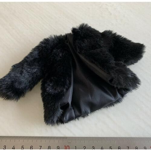 1/6 Scale Female Soldier Black Plush Coat Short Fur Coat Model for 12" Doll