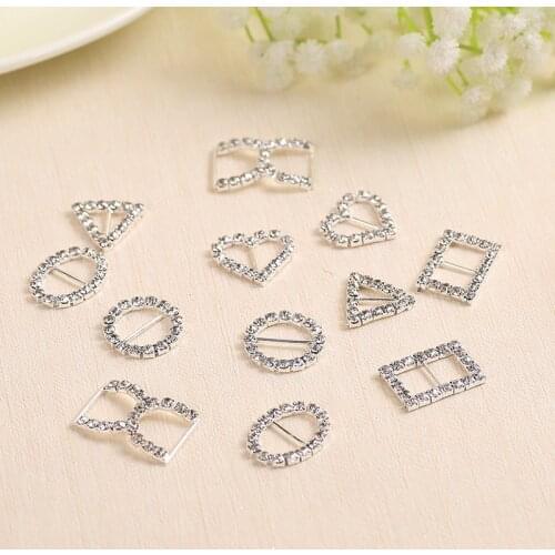 10pcs Metal d rings Buttons Crystal Rhinestone bikini Buckle Invitation Ribbon Slider For Wedding Gold Color Diy Accessories