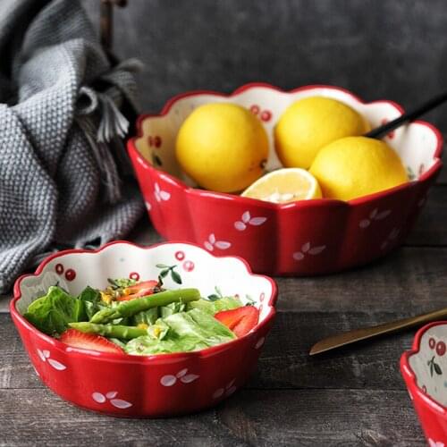 MUZITY Ceramic Salad Bowl Porcelain Hand Drawn Breakfast Bowl 6/8inch Fruit Bowl