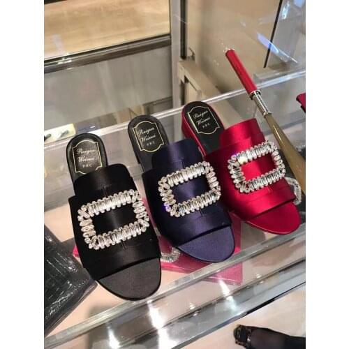 Kmeioo elegant jewel slides woman shoes open toe med heels slip-on mules block heels women crystal slippers dress shoes