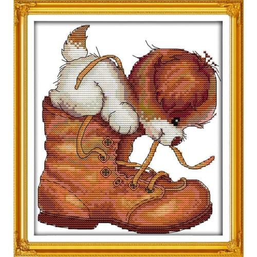 Joy Sunday Dog & Shoes Counted 14CT Cross Stitch Kits DIY Cross-stitch DMC Chinese Cross Stitch Needlework Sets Home Decor Gift