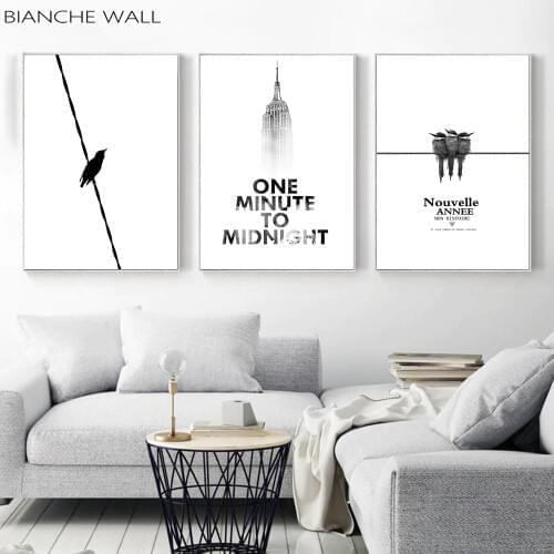 BIANCHE WALL Bird High-rise Time Inspirational Black and White Decoration Modern Wall Art Painting Nature Decorative Picture