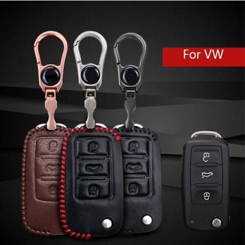 Genuine Leather Car Smart Key Cover Shell Case For VW Volkswagen Golf 7 4 Passat B5 B6 B7 B8 Polo Tiguan Car Key ring Holder Bag