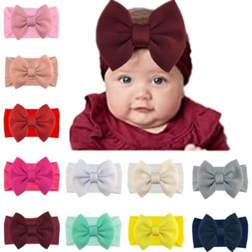 20Pcs Large 5.5" Puff Hair Bow Nylon Headband Stretchy Turban Head Wraps Cute Boutiques Accessories For Infant Baby Girls Kids