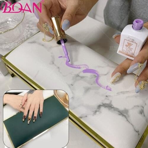 BQAN 1PC Nail Art Hand Pillow Supportable Desktop Hand Cushion Nail Art Rest Salon Tools PU Leather Luxury Marble Manicure Table