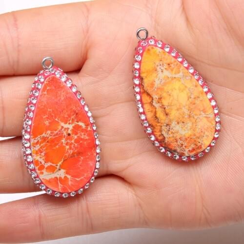 Natural Emperor Stone Pendant Drop Shape Charms DIY Handmade Jewelry Making Necklace Earring Accessories Gift for Women 24x44mm