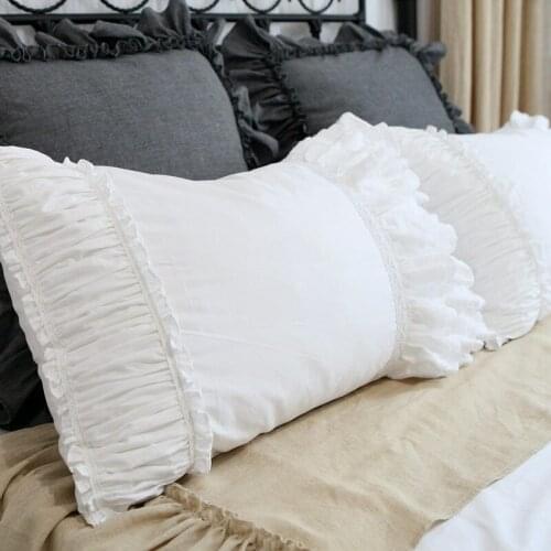 Top luxury heavy craft handmade pillow cover romantic embroidered lace flounces Satin cotton pillowcases wedding bedding pillow