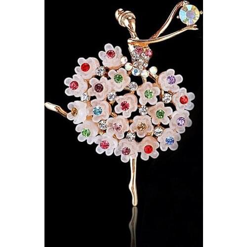 Retail!!Exquisite Multicolor Crystals Pretty Flower Skirt Ballet Dancer Ballerinas Brooch Women Girls Gift Pins Broach