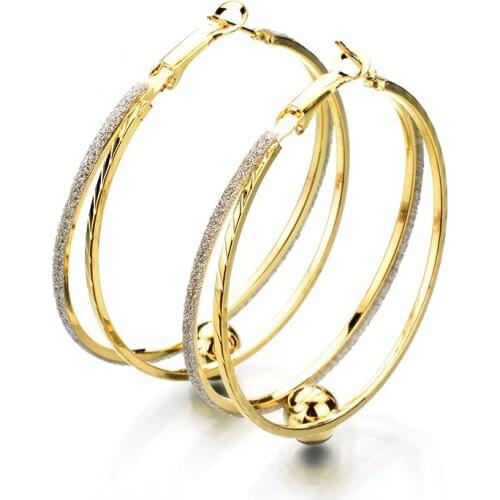 Occident Hyperbole Scrub Double Layer Hoop Earrings For Women Nightclub Party Big Circle Earring Ear Hoops Fashion Jewelry Gifts