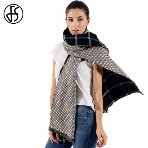 FS Winter Warm Tartan Plaid Scarf Blanket Women Pashmina Cashmere Shawls Luxury Brand Feminine Long Wool Scarves Wraps Echarpe