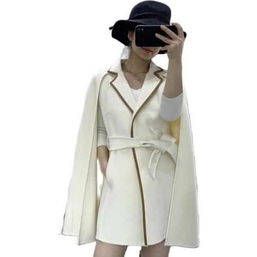Wool Cloak Coat Women Winter British Mid-Length Double-Sided Cashmere Coat Fox Fur Collar Shawl Winter Coat Women Elegant