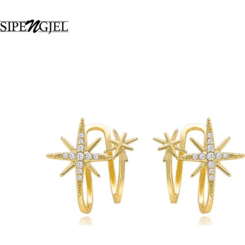 SIPENGJEL Fashion Zircon Fake Cartilage Earrings GOLD Ear Cuff Without Piercing Clip Earrings For Women Girls Jewelry Gifts 2021
