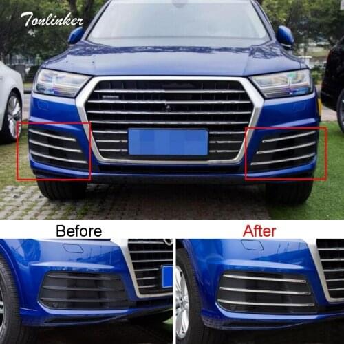 Tonlinker Cover Case Sticker For AUDI Q7 2016-18 Car Styling 6 pcs ABS/Stainless steel Front fog light position Cover Sticker
